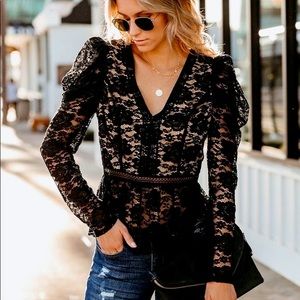 Vici Gave You My Heart Puff Sleeve Peplum Top Black Sz Small